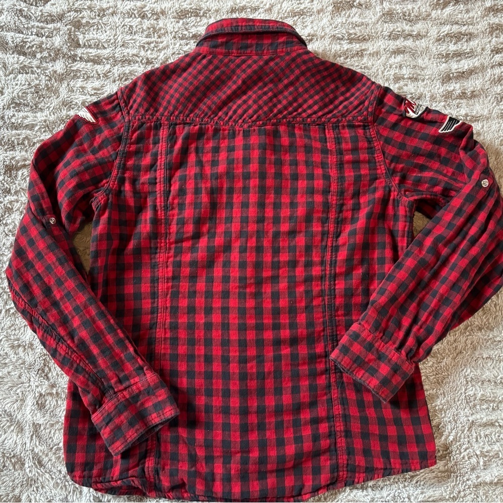 Harley Davidson Women’s Plaid Button Down Shirt L Red Black Patch Logo 2012 - Picture 13 of 14